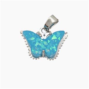 Copper Butterfly Pendant Pave Aqua Fire Opal Platinum Plated, approx 10-15mm