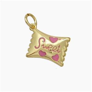 Sweet Candy Copper Pendant Pink Enamel Gold Plated, approx 9-12mm