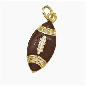 American Football Charms Copper Rugby Pendant Pave Zirconia Darkred Enamel Sport Gold Plated, approx 9-18mm