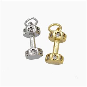 Dumbbell Charms Copper Pendant Pave Zirconia Sport Mixed, approx 6-11mm