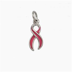 Awareness Ribbons Charms Copper Pendant Red Enamel Platinum Plated, approx 6-11mm