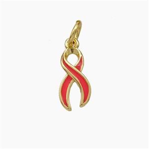 Awareness Ribbons Charms Copper Pendant Red Enamel Gold Plated, approx 6-11mm