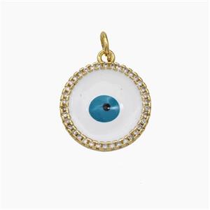 Evil Eye Charms Copper Circle Pendant White Enamel Gold Plated, approx 15mm