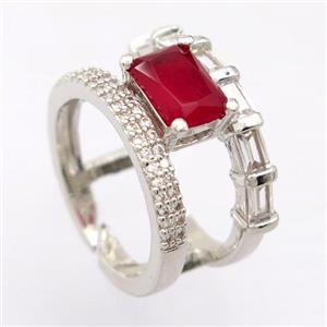 copper Rings pave zircon, resizable, platinum plated, approx 6-8mm, 18mm dia