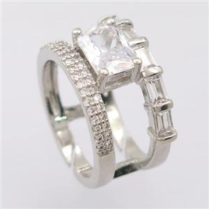 copper Rings pave zircon, resizable, platinum plated, approx 6-8mm, 18mm dia