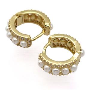 copper Latchback Earrings pave zircon, gold plated, approx 17mm dia