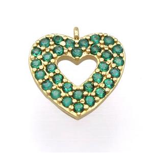 copper heart pendant pave zircon, gold plated, approx 14mm