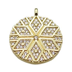 copper circle pendant paved zircon, gold plated, approx 20mm dia