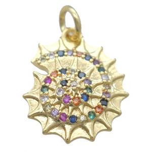 copper whorl pendant paved zircon, gold plated, approx 12-14mm