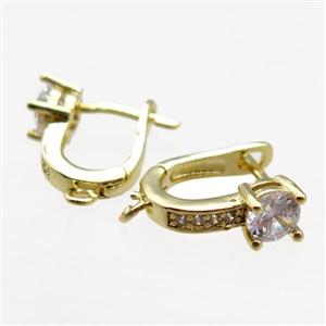 copper Latchback Earrings paved zircon, gold plated, approx 12-15mm