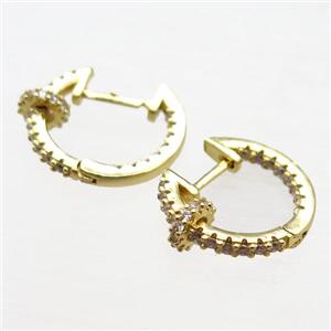 copper Latchback Earrings paved zircon, gold plated, approx 16mm dia