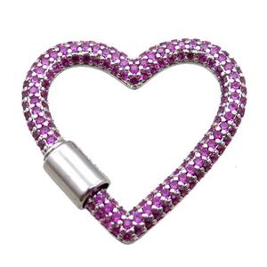 copper heart carabiner lock pendant paved zircon, screw, platinum plated, approx 31-34mm