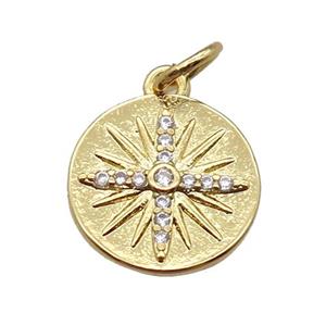 copper circle pendant paved zircon, gold plated, approx 12mm dia