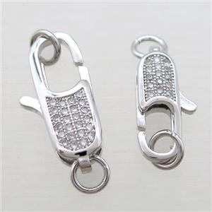 copper clasp pave zircon, platinum plated, approx 7-18mm