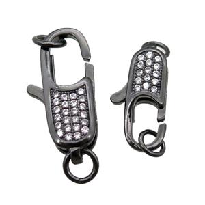 copper clasp pave zircon, black plated, approx 7-18mm