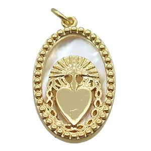 copper oval pendant, shell backing, gold plated, approx 14-22mm