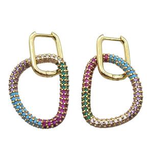 copper Latchback Earrings paved zircon, gold plated, approx 20-25mm, 12-16mm