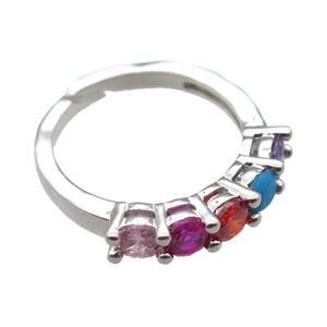 copper Rings pave zircon, Resizable, platinum plated, approx 20mm dia