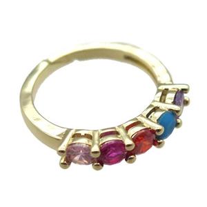 copper Rings pave zircon, Resizable, gold plated, approx 20mm dia