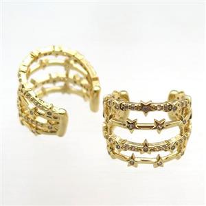 copper Rings pave zircon, Resizable, gold plated, approx 15-20mm, 18mm dia