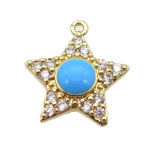 copper star pendant pave zircon, gold plated, approx 15mm dia