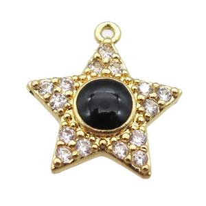 copper star pendant pave zircon, gold plated, approx 15mm dia