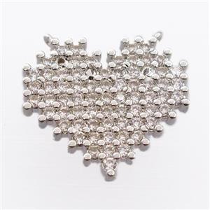 copper heart pendant pave zircon with 2loops, platinum plated, approx 20-22mm