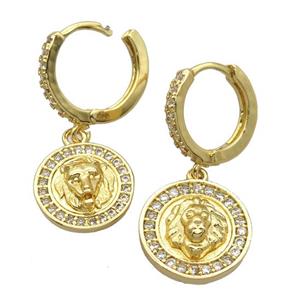 copper Hoop Earrings pave zircon, gold plated, approx 15mm dia, 14mm dia