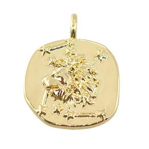 copper circle pendant, leo, gold plated, approx 20mm