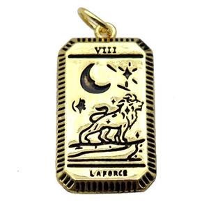 copper rectangle tarot card pendant pave zircon, lion, gold plated, approx 14-25mm