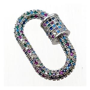 copper Carabiner Clasp paved zircon, platinum plated, approx 17-30mm