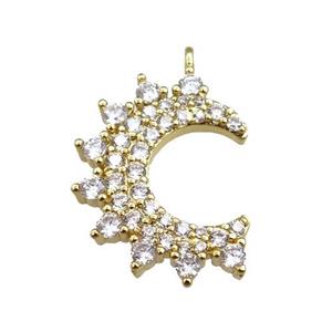 copper moon pendant pave zircon, gold plated, approx 16-20mm