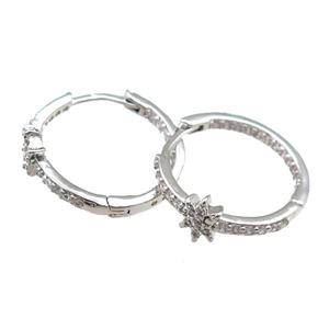 copper Hoop Earrings pave zircon, platinum plated, approx 20mm dia