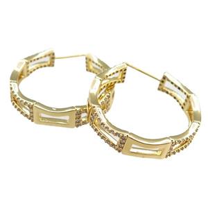 copper Latchback Earrings paved zircon, gold plated, approx 26mm dia