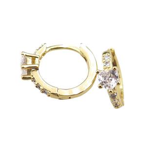 copper Hoop Earrings paved zircon, gold plated, approx 12mm dia