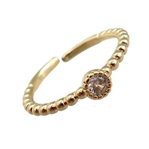 copper Rings pave zircon, adjustable, gold plated, approx 20mm dia