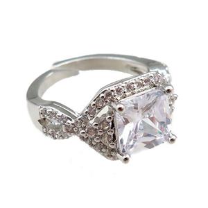 copper Rings paved zircon, adjustable, platinum plated, approx 12mm, 20mm dia