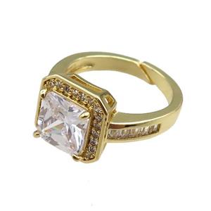 copper Rings paved zircon, adjustable, gold plated, approx 12mm, 20mm dia