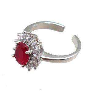 copper Rings paved zircon, adjustable, platinum plated, approx 12-14mm, 20mm dia