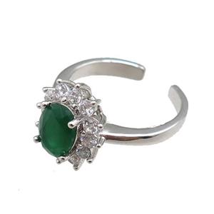 copper Rings paved zircon, adjustable, platinum plated, approx 12-14mm, 20mm dia