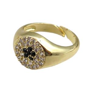 copper Rings paved zircon, adjustable, gold plated, approx 11mm, 20mm dia