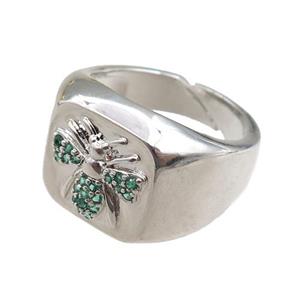 copper Rings paved zircon, honeybee, adjustable, platinum plated, approx 14mm, 20mm dia