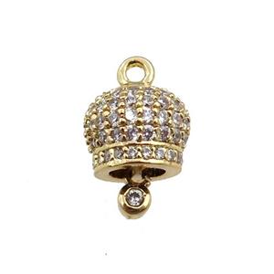 copper bell pendant pave zircon, gold plated, approx 8mm