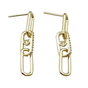 copper Stud Earrings pave zircon, gold plated, approx 6-33mm