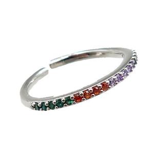 copper Rings pave zircon, adjustable, platinum plated, approx 20mm dia