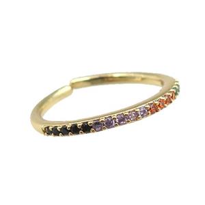copper Rings pave zircon, adjustable, gold plated, approx 20mm dia