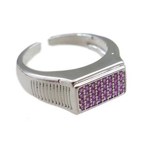 copper Rings pave hotpink zircon, adjustable, platinum plated, approx 9.5mm, 20mm dia