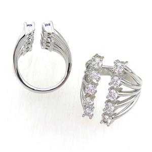 copper Rings pave zircon, adjustable, platinum plated, approx 20mm, 20mm dia