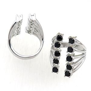 copper Rings pave black zircon, adjustable, platinum plated, approx 20mm, 20mm dia