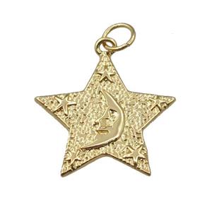 copper star pendant pave zircon, moon, gold plated, approx 24mm